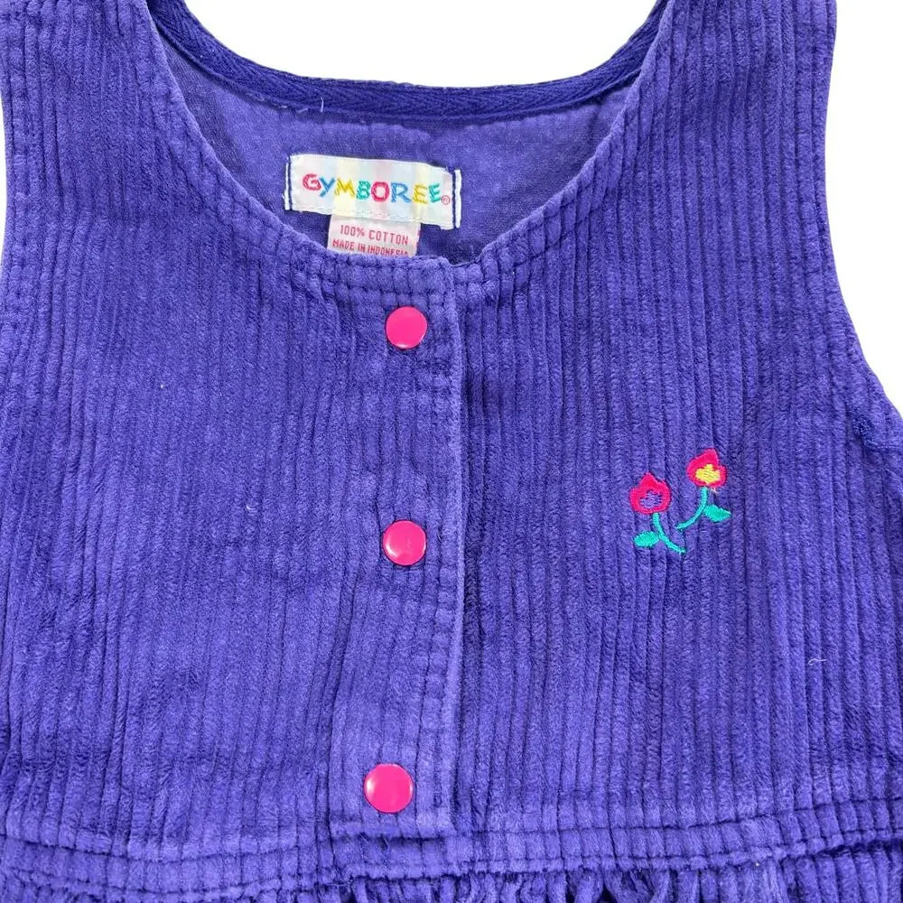 Vintage Gymboree Purple Corduroy Jumper Dress Girls Size L Large Floral Retro
